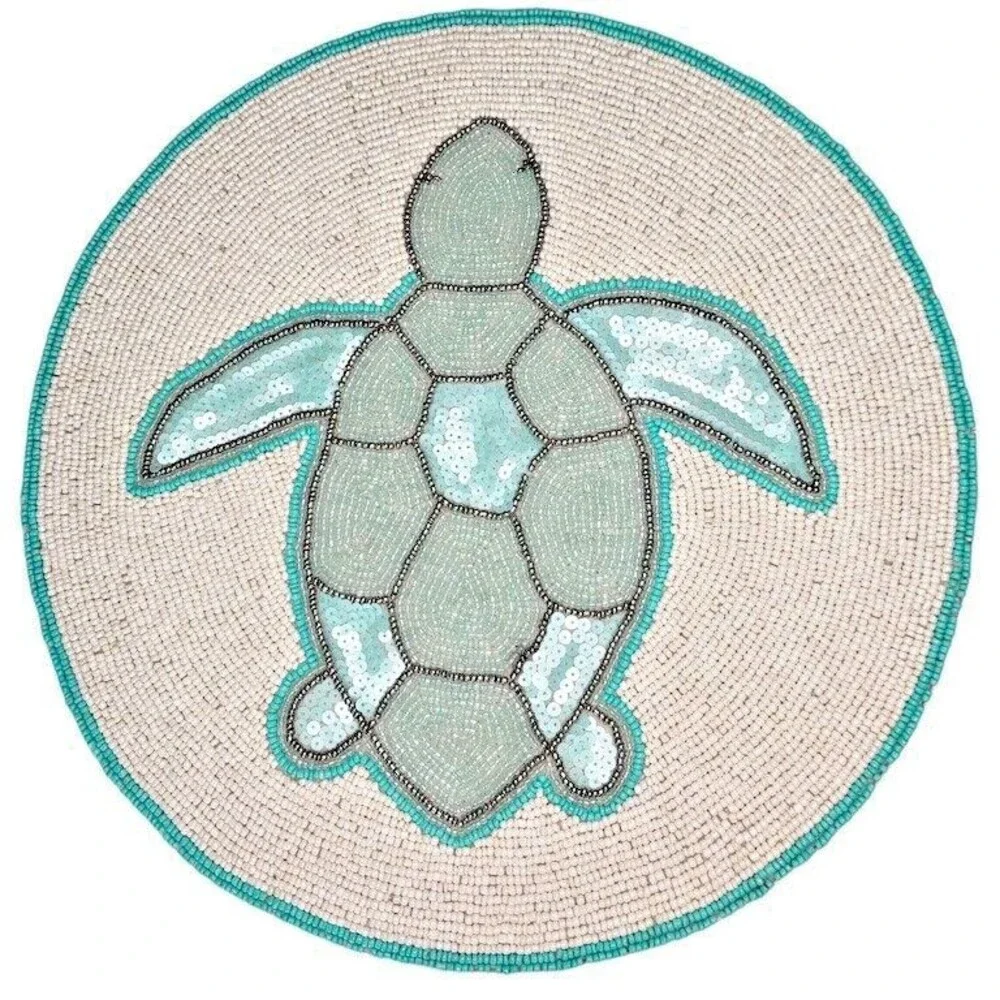 Sea Turtle Beaded Placemats Charger Set Of 4 Summer Beach House Nautical 14